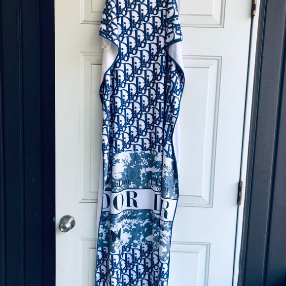 Designer Inspired Monogram Towel Blue Butterfly Print Beach Pool Throw 28x55 - Picture 1 of 2